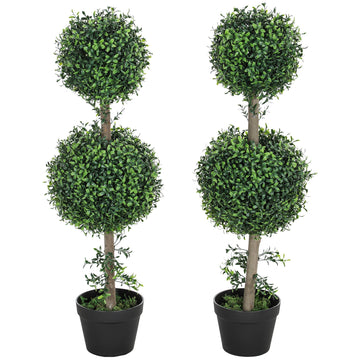 2-delige set kunstbuxusplanten met pot | Kleur: Groen | Afmetingen: 27x27x91.6 cm