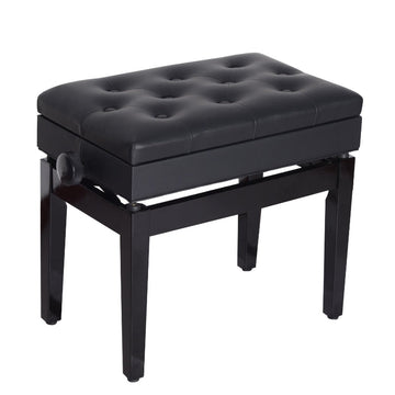 Verstelbare pianokruk met opbergruimte | Kleur: Zwart | Afmetingen: 33x54.5x48-58 cm