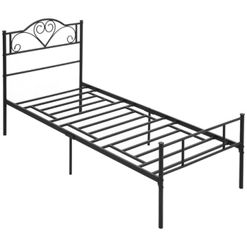Stalen eenpersoonsbed 90x200 cm met lattenbodem | Kleur: Zwart | Afmetingen: 95x211x106 cm