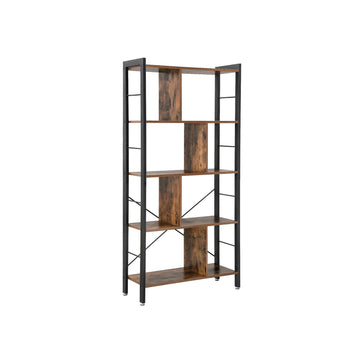 Boekenkast met 4 planken, industrieel, vintage bruin-zwart, 74 x 30 x 154,5 cm