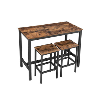 Vintage bartafelset met krukken, donkerbruin, spaanplaat, ijzeren frame, 120 x 60 x 90 cm