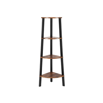 Hoekrek met 4 planken - industrieel wandrek - vintage bruin-zwart - 34 x 125 x 34 cm