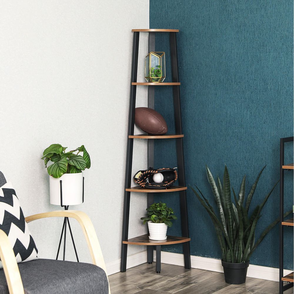 Hoekrek met 5 planken - Zwevend - Industrieel - Hout - 32,5 x 159 x 34 cm