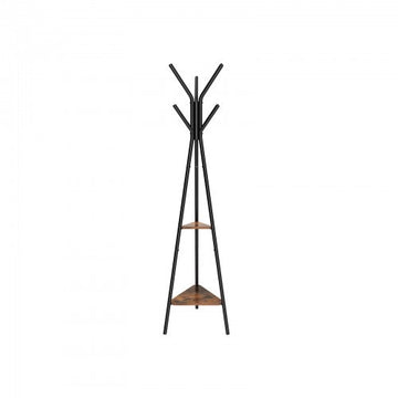 Vintage kapstok met kledingrek - stalen frame - 6 haken - 2 planken - 49 x 179 x 49 cm