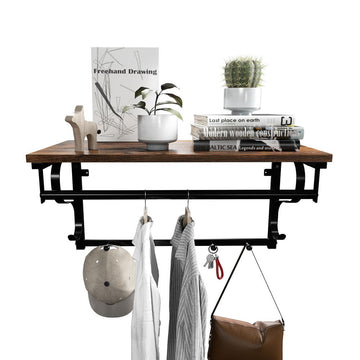Wandkapstok met plank en 5 haken - industrieel - spaanplaat - 66 x 27 x 30 cm