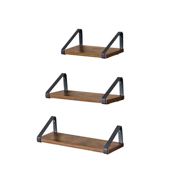 Set van 3 wandplanken - industrieel - zwevend - spaanplaat/stalen - vintage bruin-zwart