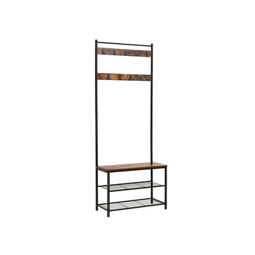 Kapstok met schoenenrek, zitbank en 3 planken - industrieel - 70 x 175 x 32 cm