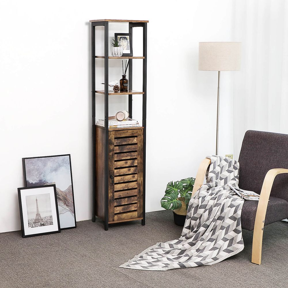 Hohes Regal mit Schrank – Rollladentür – industriell – Spanplatte/Eisen – 37 x 30 x 167 cm