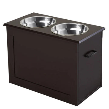 Verhoogde hondenvoerbak met opbergruimte | Kleur: Espresso | Afmetingen: 60x30x41 cm