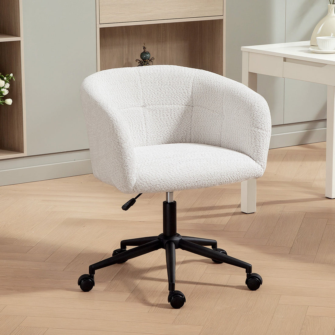 Bürostuhl mit Schalensitz und Rollen | Farbe: Weiß, schwarz | Abmessungen: 65x59x75-85 cm
