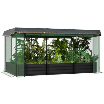 Kweekbak met net en zonwering | Kleur: Donkergrijs/Zwart/Groen | Afmetingen: 110x230x110 cm