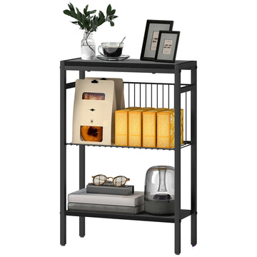 Bijzettafel met 3 niveaus - Houtlook en zwart staal | Kleur: Zwart