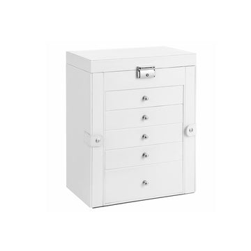 Witte sieradendoos - Organizer - MDF - Fluwelen voering - Grote spiegel - 26 x 15,5 x 32 cm