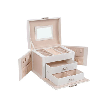 Sieradendoos met slot - sieradenkast - MDF/PU - wit - 17,5 x 13,5 x 12 cm