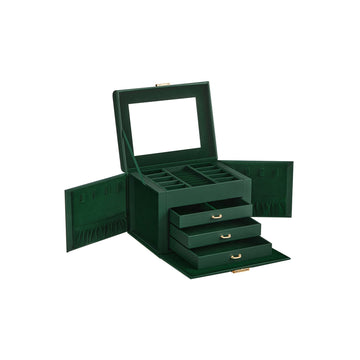 Vintage groene sieradendoos - organizer - MDF, fluweel - afsluitbaar - 17,5 x 22,5 x 16,5 cm