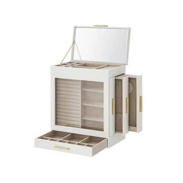 Sieradendoos met vakken – fluweel gevoerd – MDF en glas – 15,5 x 26,1 x 32 cm