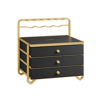 Sieradendoos met vakken - staal/MDF - fluweel - zwart - 20,5 x 22,7 x 23,5 cm