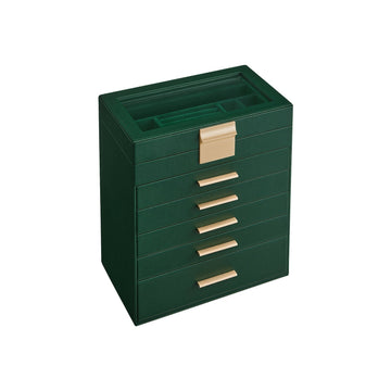 Sieradendoos - bosgroen/goud - MDF, PU, fluweel, glas - 16,3 x 25,1 x 29 cm