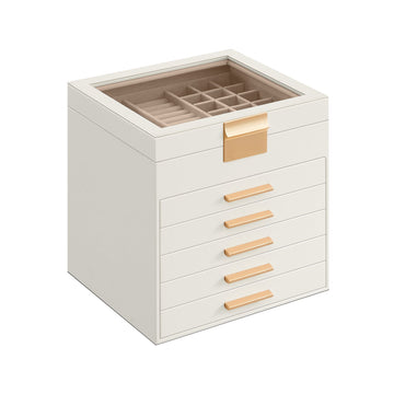 Sieradendoos met vakken - MDF, PU, fluweel, glas - 20,3 x 23,1 x 22,8 cm