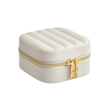 Sieradendoos voor op reis - draagbare organizer - wit PU-leer - 10,5 x 10,5 x 6 cm