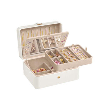 Sieradendoos - Organizer - Fluwelen binnenkant - 17,6 x 22 x 11 cm - wit en roze
