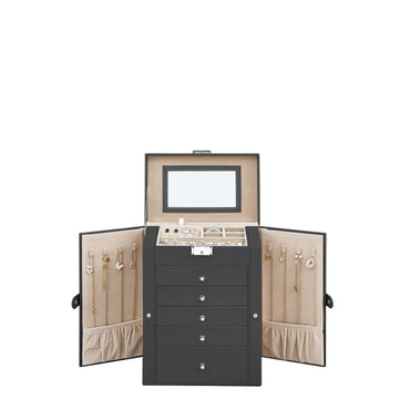 Sieradenorganizer met spiegel - zwart - 26 x 15,5 x 32 cm