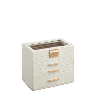 Sieradendoos, opbergkoffer, decoratieve organizer, wolwit, fluweel, 15,3 x 25,1 x 21,5 cm