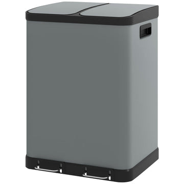 Dubbele afvalbak 2x30L | Kleur: Grijs | Afmetingen: 39.5x48.8x67 cm