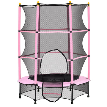 Kindertrampoline met veiligheidsnet, Ø140 cm, roze | Kleur: Roze | Afmetingen: 140x140x190 cm
