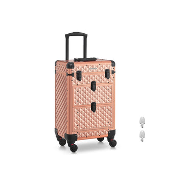 Make-upkoffer champagnegoud - organizer - aluminium/MDF/ABS - 34 x 24 x 56 cm