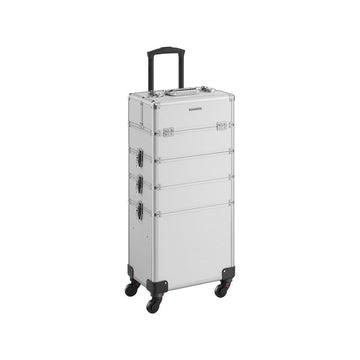 Make-up trolley - cosmetica koffer - 4-in-1 - met wielen - zilver