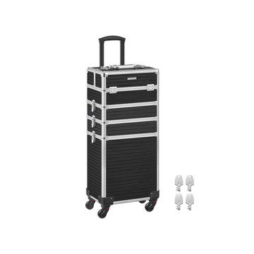 Make-upkoffer op wielen - organizer - aluminium/MDF/ABS - 34 x 24 x 79,3 cm - zwart