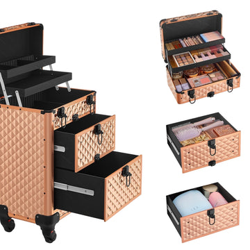Make-upkoffer - beauty-organizer - aluminium frame - roze - 34 x 24 x 56 cm - max. 10 kg