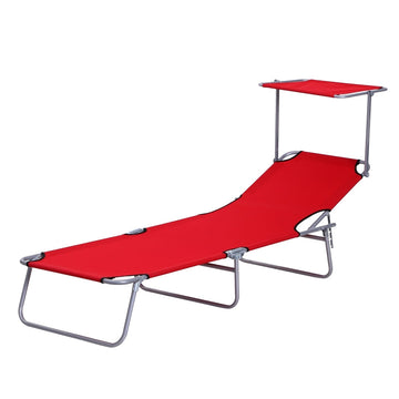 Zonnebed met zonnedak - Opvouwbare ligstoel | Kleur: Rood | Afmetingen: 58x187x36 cm