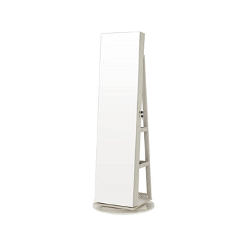 360° draaibare sieradenkast met spiegel - wit houtnerf - 54,5 x 54,5 x 162 cm