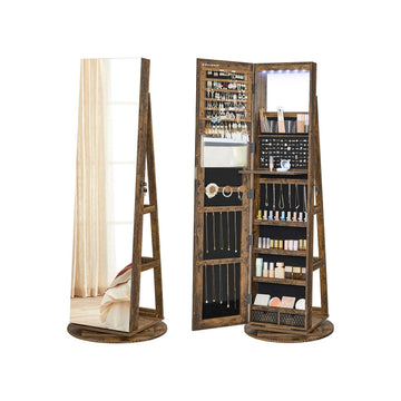 Sieradenkast vintage bruin met spiegel en slot, MDF/staal, 54,5 x 54,5 x 162 cm