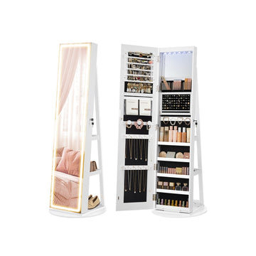 Sieradenkast met spiegel en LED-verlichting - 55x55x159 cm - wolkwit