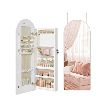 Sieradenkast met LED en spiegel, fluweel, 10x42x108 cm, wit