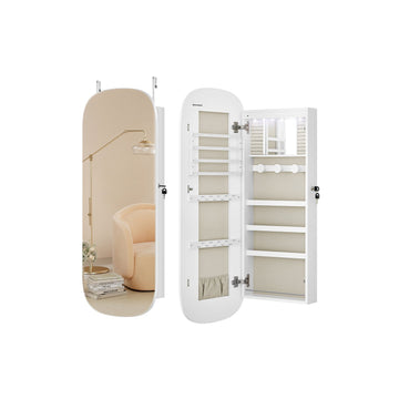 Sieradenkast - wit - fluweel gevoerd - MDF - spiegel - 10 x 42 x 108 cm