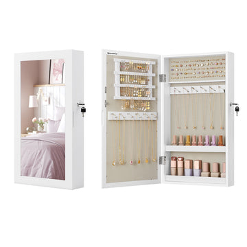 Sieradekast met spiegel | Wit en greige | 37x10x67 cm