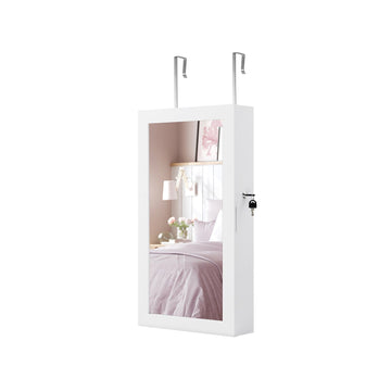 Sieradenkast met spiegel - wandmontage - wit - MDF - afsluitbaar - 10 x 37 x 67 cm