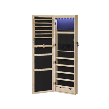 Sieradenkast met spiegel - hangend/wandmontage - eiken - 37 x 10 x 120 cm