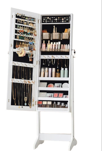 Staande sieradenkast met passpiegel - sieraden- en make-upopslag - 41,2 x 36,5 x 152 cm