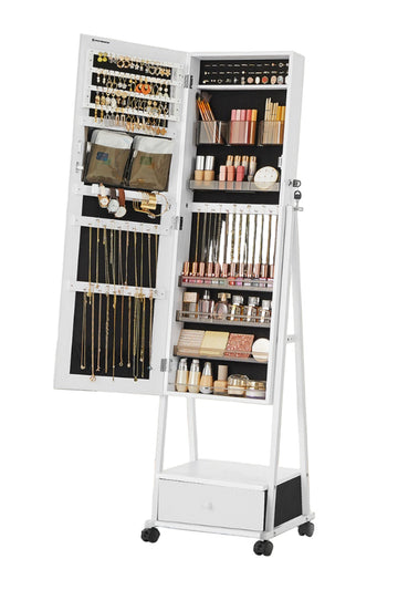 Sieradenkast met spiegel en opbergruimte – wit, 41,5 x 37 x 152,5 cm