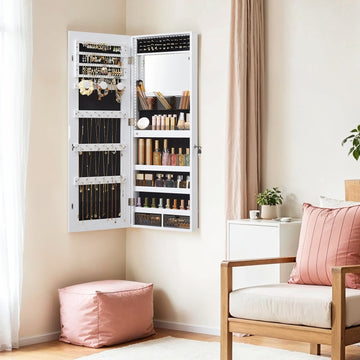 Sieradekast met ledverlichting, afsluitbaar, sieradenorganizer | Wit | 37,6x9,8x108,1 cm
