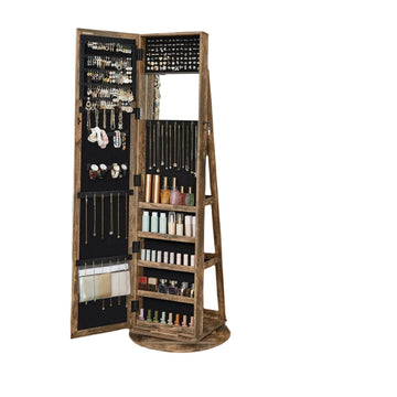 Sieradenkast met spiegel, 360° draaibaar en afsluitbaar - 54 x 54 x 161 cm
