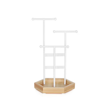 Sieradenhouder met standaard - ijzer, massief hout - wit/naturel - 20,5 x 18 x 36 cm