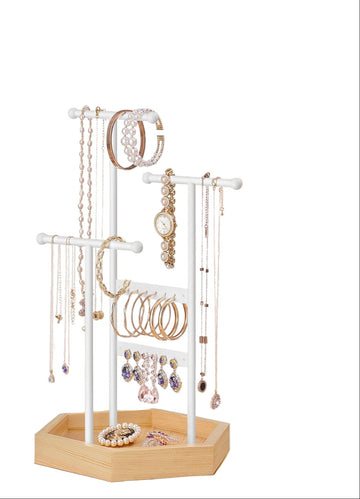 Sieradenstandaard - organizer - draaibaar - wit/bruin - 20,5 x 18 x 36 cm