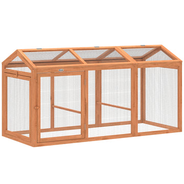 Kippenren met zitstok en dubbele deuren voor 4 kippen | Kleur: Oranje | Afmetingen: 70,5x156x84 cm