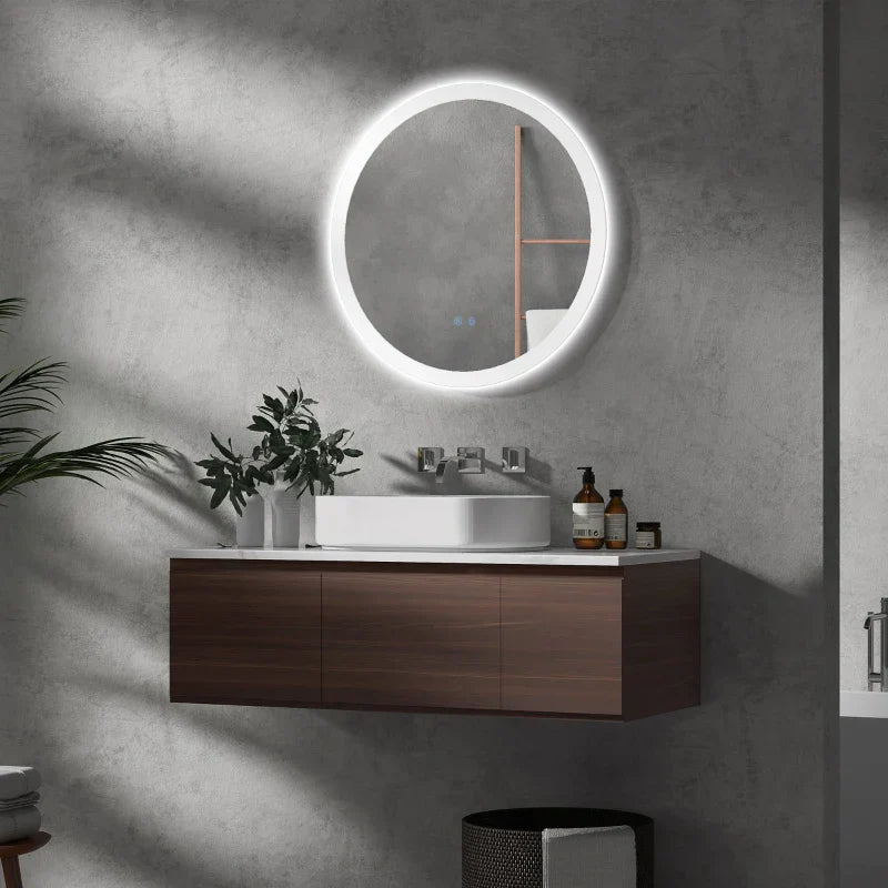LED-Badezimmerspiegel Rund mit Antibeschlagfunktion | Farbe: Weiß+Silber | Abmessungen: 70x3x70 cm